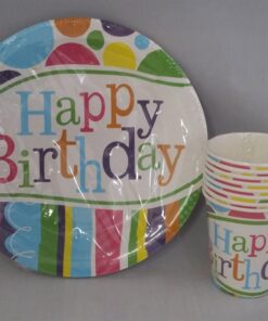 Happy Birthday Tabak Bardak - Renkli