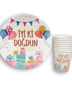 İyi ki Doğdun Renkli - Tabak ve Bardak