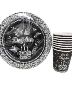 İyi ki Doğdun - Tabak ve Bardak (Gri)