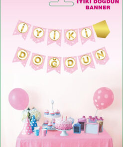 İyi ki Doğdun Yazılı Banner - Gold-Pembe