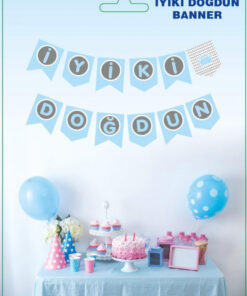İyi ki Doğdun Yazılı Banner - Gümüş-Mavi