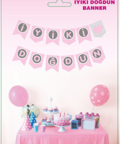 İyi ki Doğdun Yazılı Banner - Gümüş-Pembe