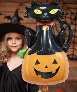 Halloween Kedili Bal Kabağı Folyo Balon